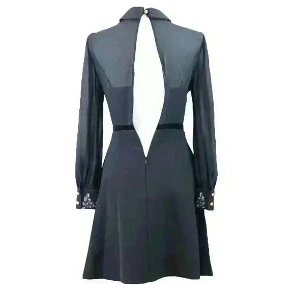 Ted Baker London Black Chiffon Long Sleeve Embroidered Mini Dress Size 0 - Picture 7 of 11